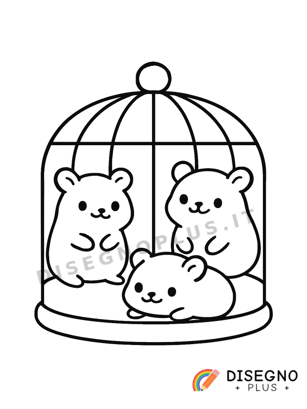 Disegno Criceti in gabbia con ruota da corsa attivi   da stampare e colorare