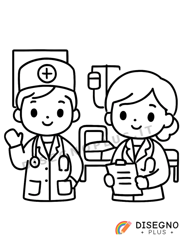 Disegno Dottori in ospedale con cartella   da stampare e colorare