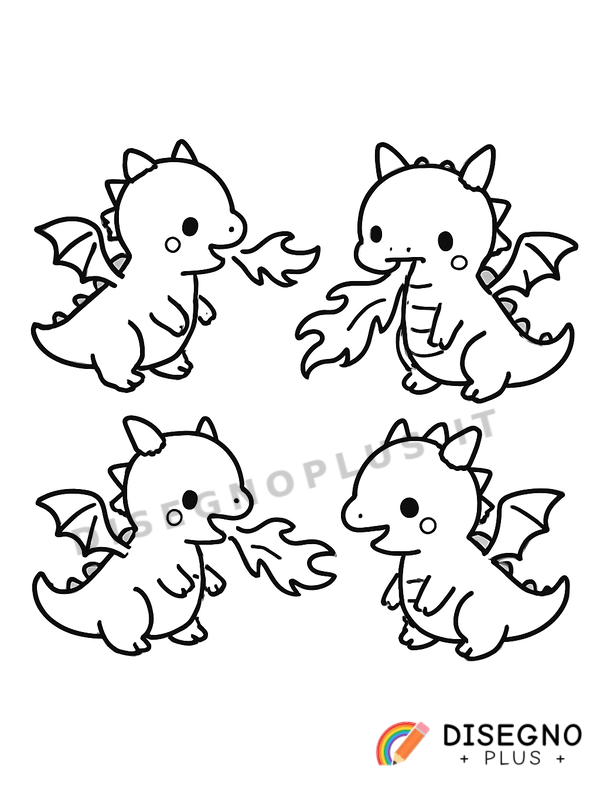 Disegno Draghi che sputano fuoco da colorare