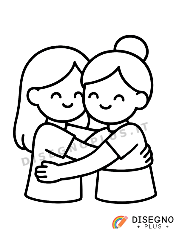 Disegno Due amiche che si abbracciano   da stampare e colorare