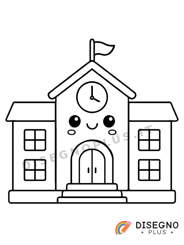 Disegno Edificio scolastico con cortile e finestre   da stampare e colorare