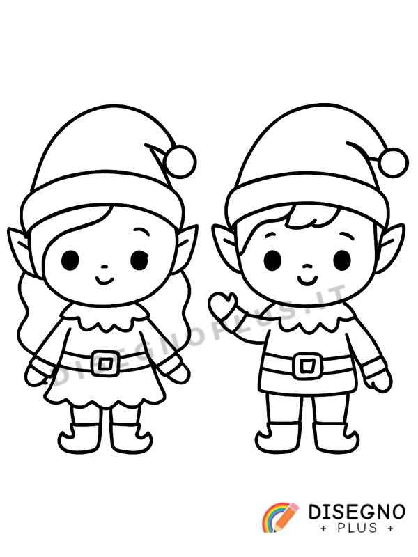 Disegno Elfi di Babbo Natale che cantano felici   da stampare e colorare