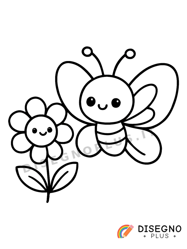 Disegno Farfalla e fiore in un prato   da stampare e colorare