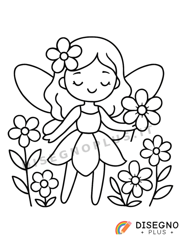 Disegno Fata dei fiori che annaffia petali colorati   da stampare e colorare