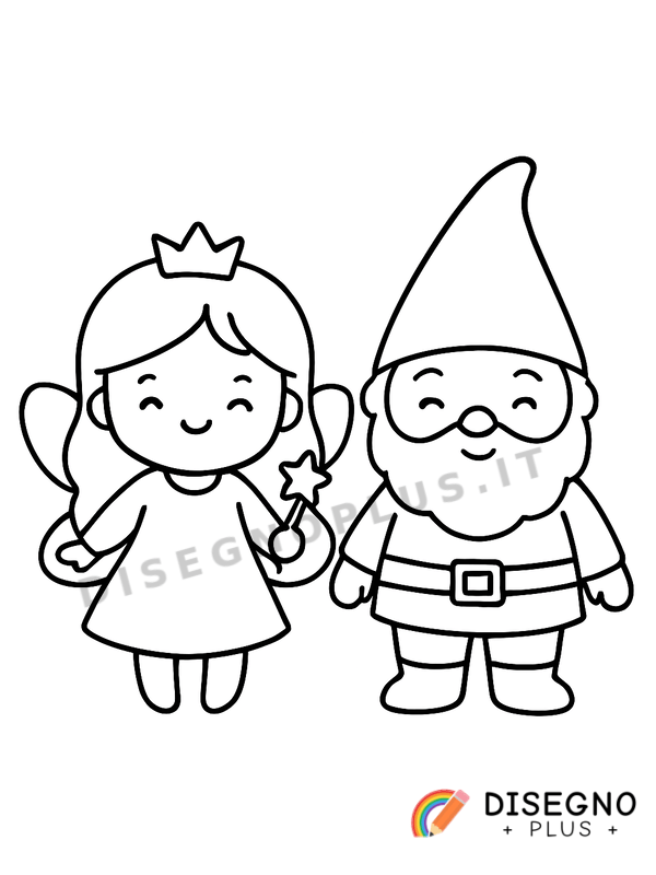 Disegno Fata e folletto giocano insieme nel bosco incantato   da stampare e colorare