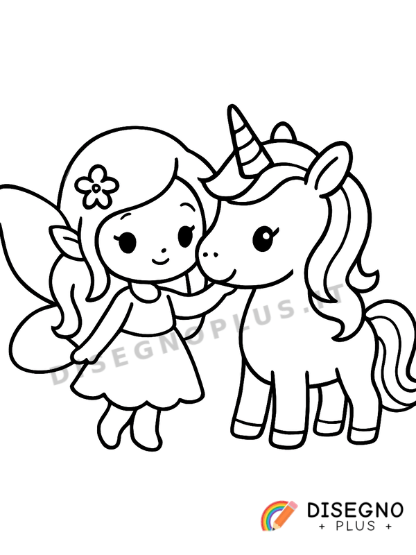 Disegno Fata e unicorno da colorare