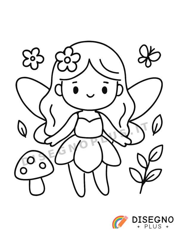 Disegno Fatine dei boschi nascoste tra muschi e foglie   da stampare e colorare