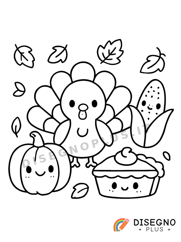 Disegno Festa del Ringraziamento con tacchino e grano   da stampare e colorare