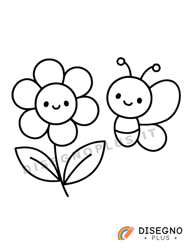 Disegno Fiore e farfalla da colorare