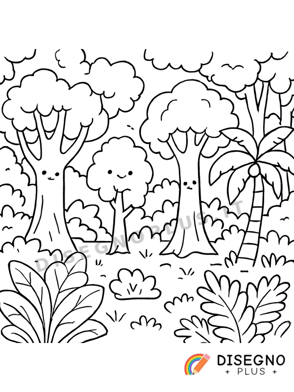 Disegno Foreste fitte con animali e fiori rari   da stampare e colorare