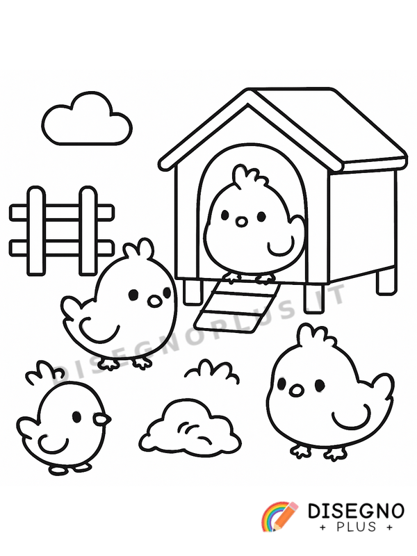 Disegno Galline nel pollaio da colorare