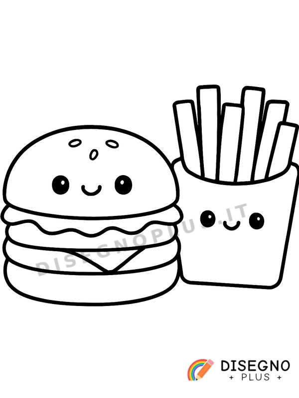 Disegno Hamburger e patatine in confezione   da stampare e colorare