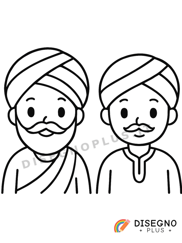 Disegno Indian con turbante colorato   da stampare e colorare