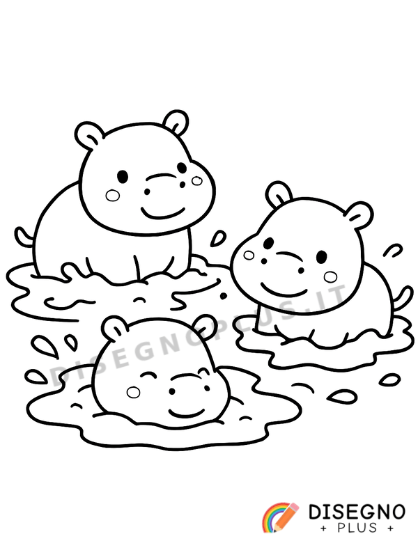 Disegno Ippopotami nel fango con bocca aperta   da stampare e colorare