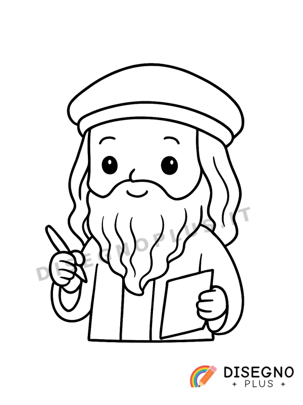 Disegno Leonardo da Vinci con quaderno   da stampare e colorare