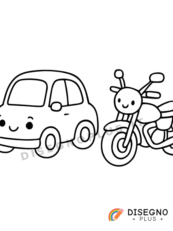 Disegno Macchina e moto in strada   da stampare e colorare