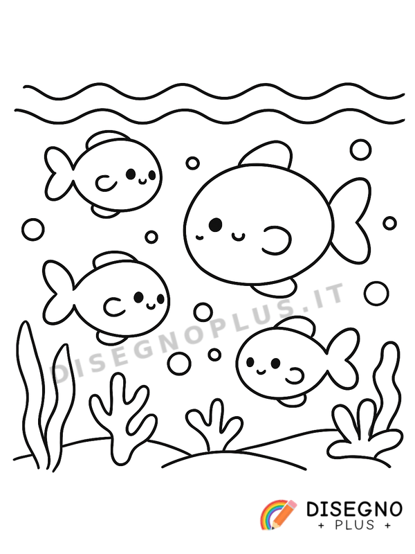 Disegno Mare con pesci tropicali che nuotano   da stampare e colorare