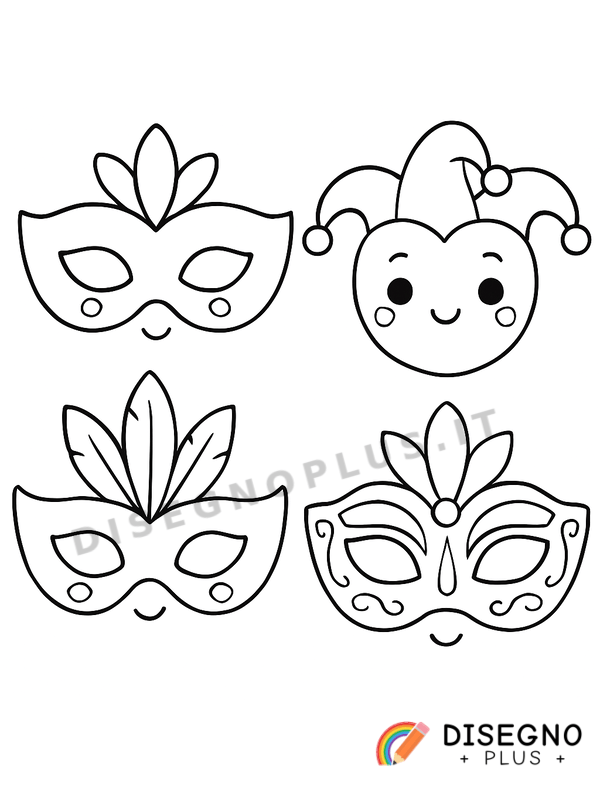 Disegno Maschere di Carnevale appese in fila   da stampare e colorare