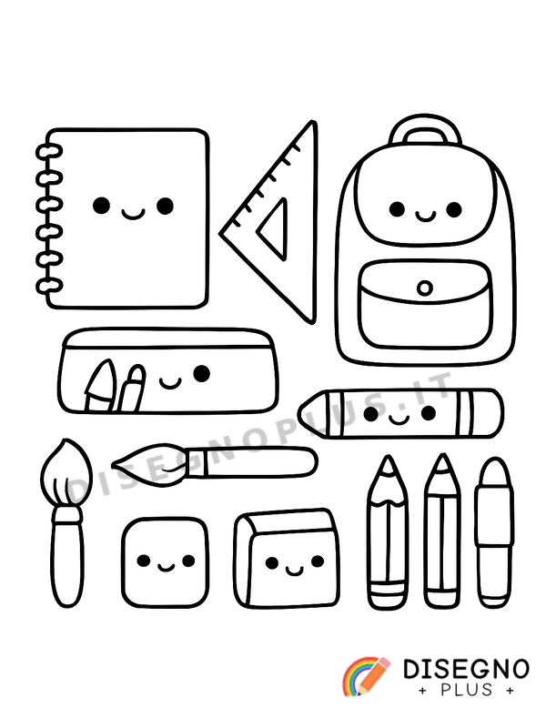 Disegno Materiale per la scuola in cartella   da stampare e colorare