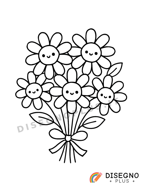 Disegno Mazzo di fiori legato con nastro   da stampare e colorare