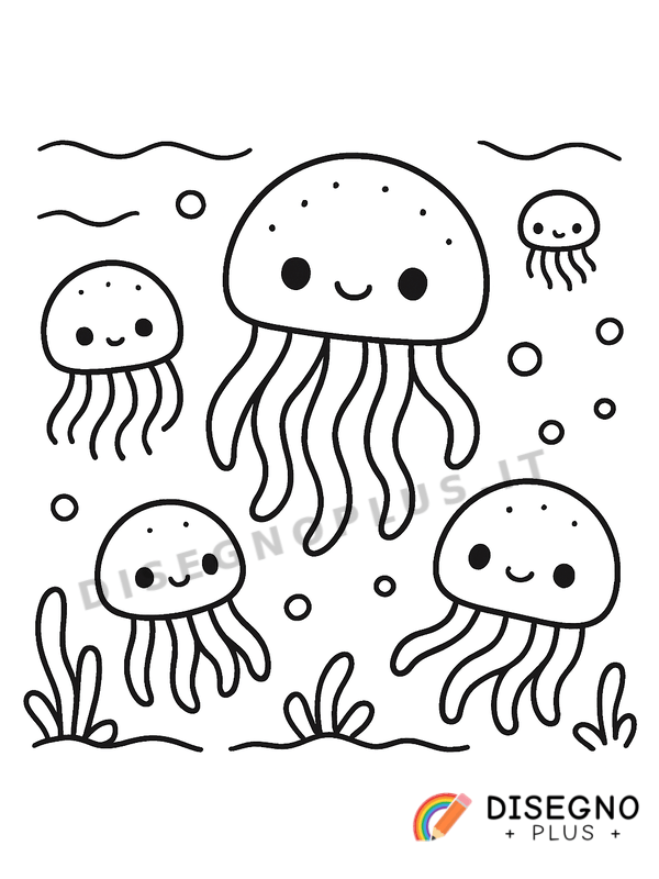 Disegno Meduse colorate nel mare notturno   da stampare e colorare