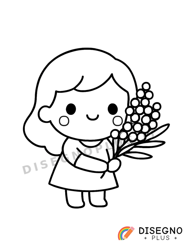 Disegno Mimosa per la donna con rami gialli e sole   da stampare e colorare