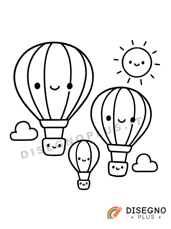 Disegno Mongolfiere in volo con cielo azzurro   da stampare e colorare