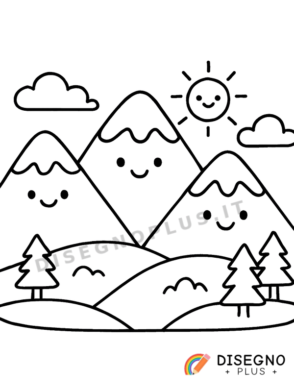 Disegno Montagne innevate con cime bianche   da stampare e colorare