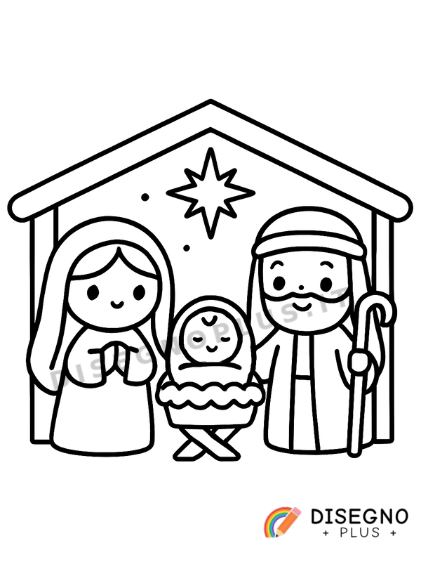 Disegno Nascita di Gesù nella grotta   da stampare e colorare