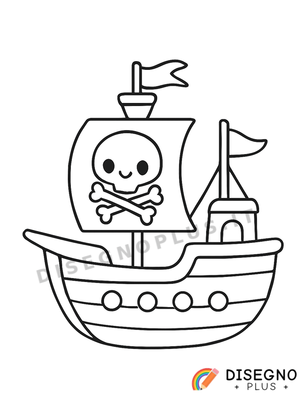 Disegno Nave dei pirati con bandiera nera e teschio   da stampare e colorare