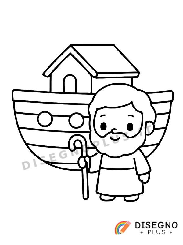 Disegno Noè con l’arca e arcobaleno   da stampare e colorare