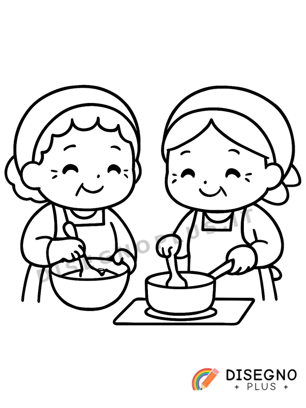 Disegno Nonne che cucinano insieme   da stampare e colorare