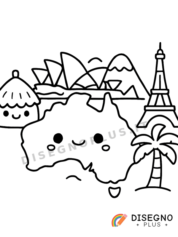 Disegno Oceania con spiagge e palme tropicali   da stampare e colorare