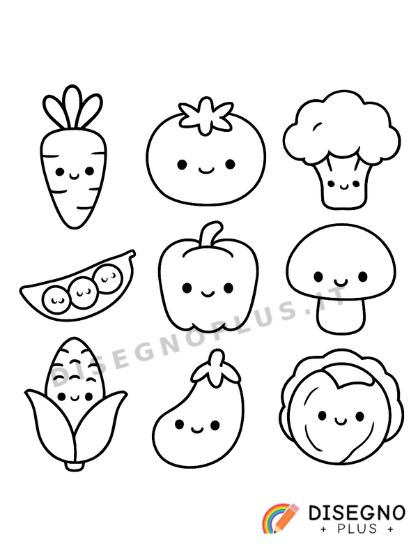 Disegno Ortaggi freschi appena colti   da stampare e colorare