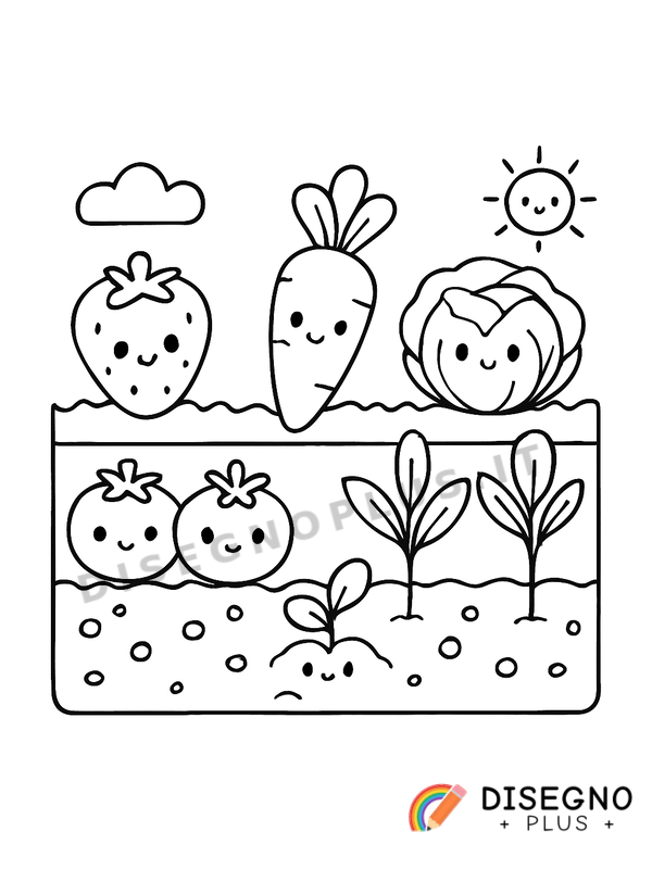 Disegno Orti coltivati con verdure varie   da stampare e colorare