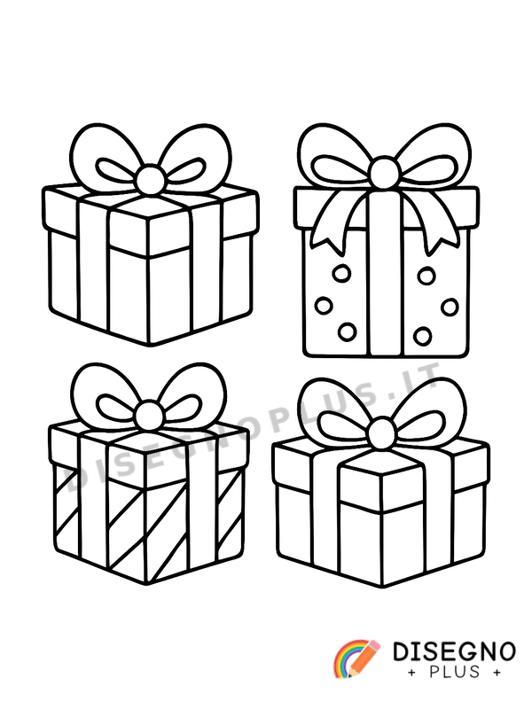Disegno Pacchetti incartati con fiocchi e nastri   da stampare e colorare