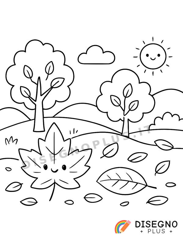 Disegno Paesaggi con foglie rosse da colorare