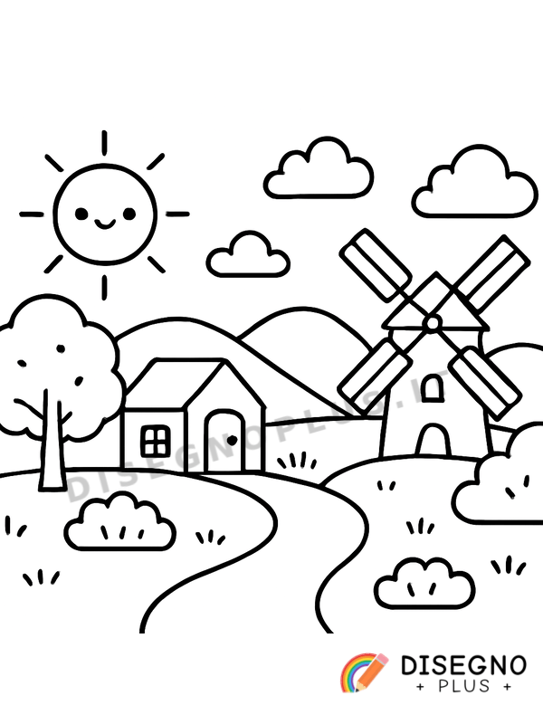 Disegno Paesaggio di campagna con ruscelli e fiori   da stampare e colorare