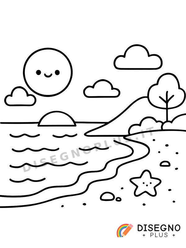 Disegno Paesaggio di mare con barche e tramonto   da stampare e colorare