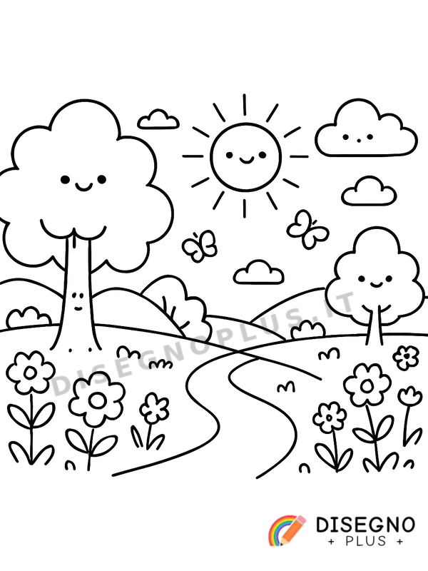 Disegno Paesaggio di primavera da colorare