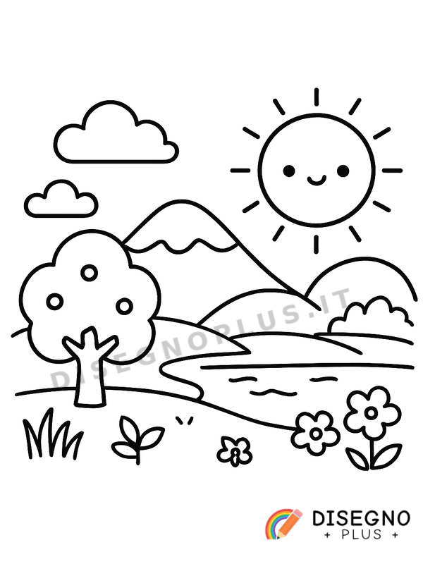 Disegno Paesaggio estivo con grano maturo e caldo   da stampare e colorare