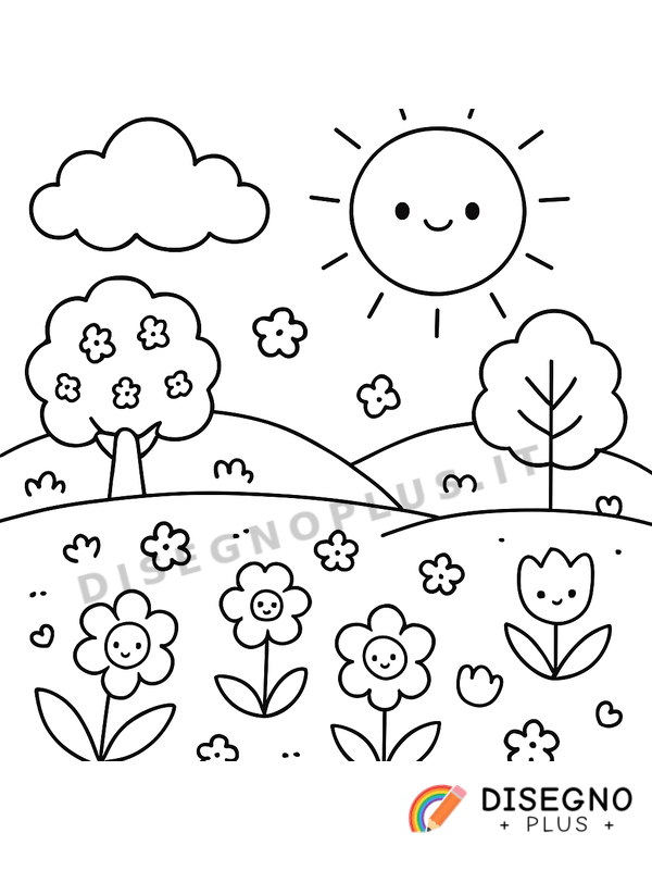 Disegno Paesaggio primaverile da colorare