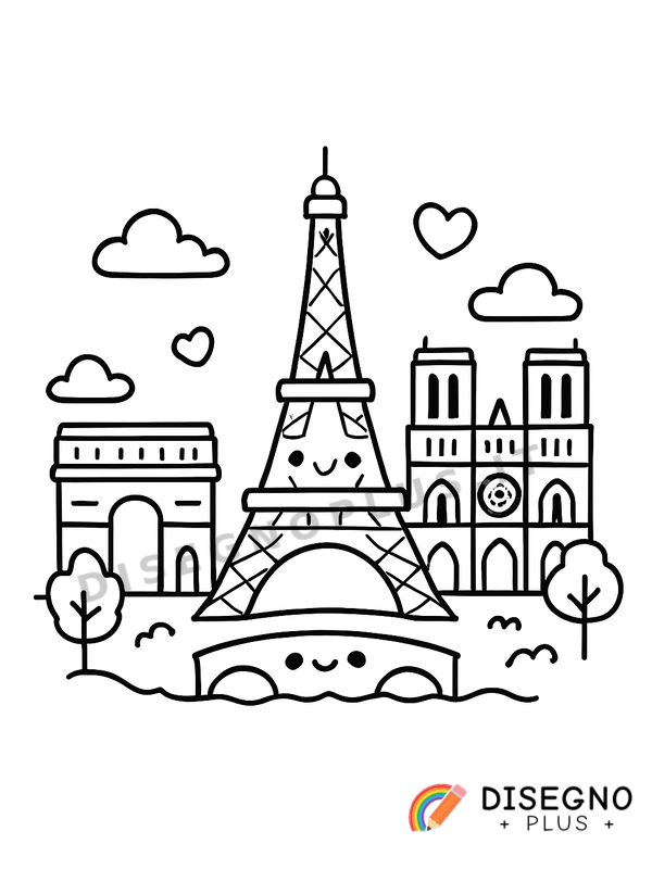 Disegno Parigi con Torre Eiffel e caffè   da stampare e colorare