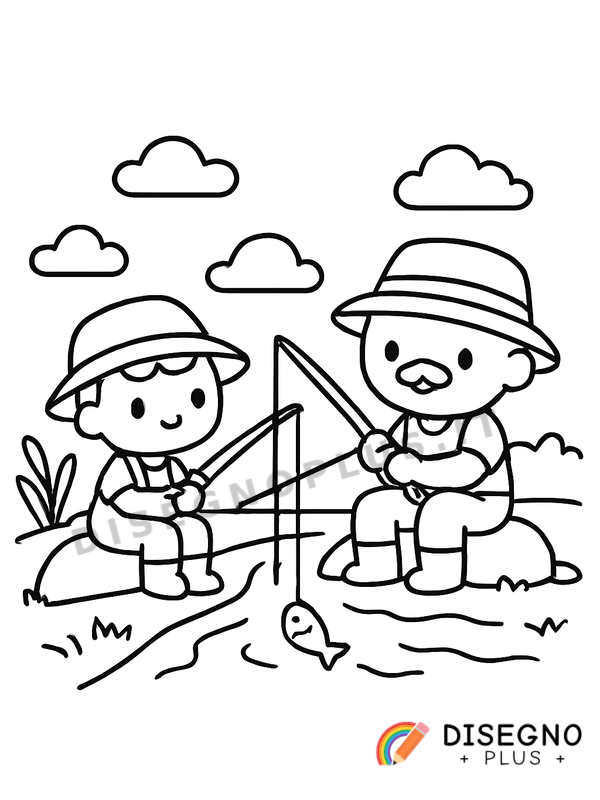 Disegno Pescatori al fiume da colorare