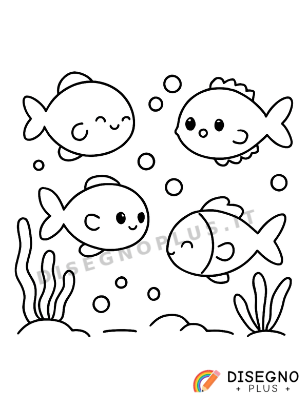 Disegno Pesci che nuotano in gruppo blu   da stampare e colorare