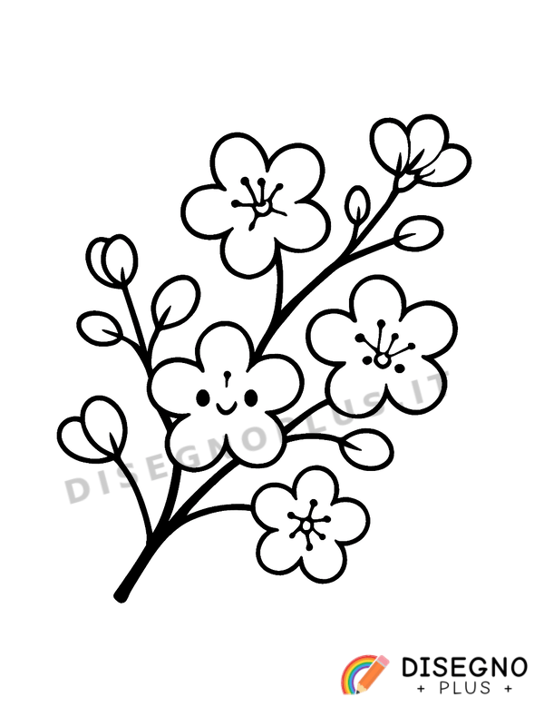 Disegno Pesco in fiore con rami sottili   da stampare e colorare