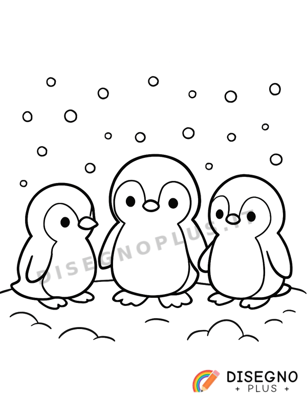 Disegno Pinguini sulla neve in fila ordinata   da stampare e colorare