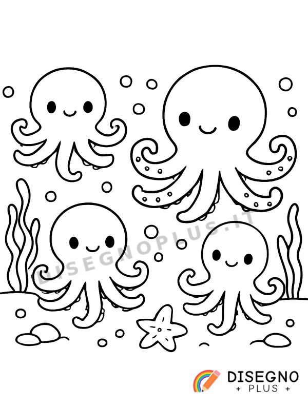 Disegno Polipi in mare con otto braccia danzanti   da stampare e colorare