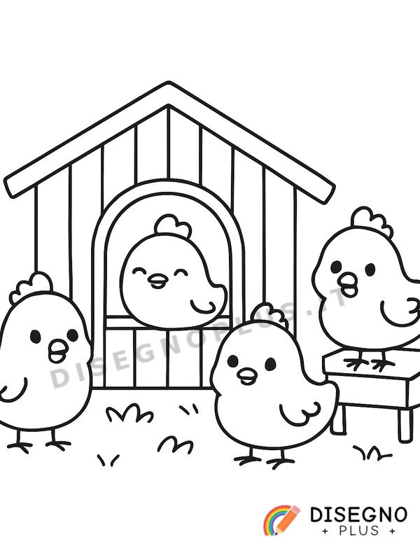 Disegno Polli nel pollaio da colorare