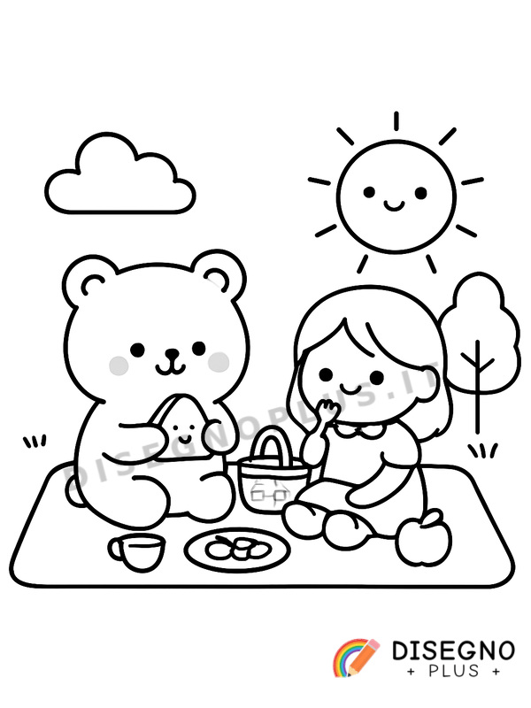 Disegno Pranzo all’aperto con cestino   da stampare e colorare